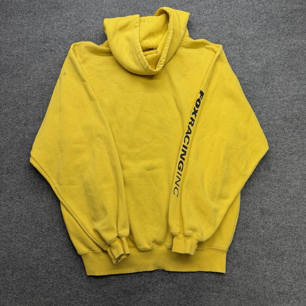 Fox Racing Hoodie Large Men's Y2K Yellow/Black Faded Biker Skater - Picture 5 of 6